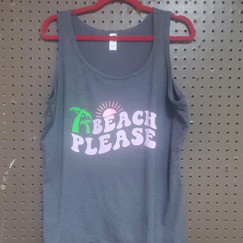 Gray Tank Top with Beach Please Graphic